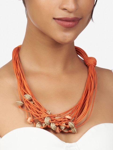 

Ahaanya Orange & Brown Brass Gold-Plated Bohemian Necklace