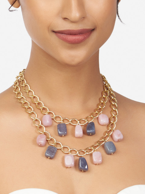 

Ahaanya Gold & Grey Brass Gold-Plated Layered Necklace