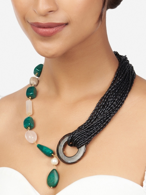 

Ahaanya Women Black & Green Brass Bohemian Necklace