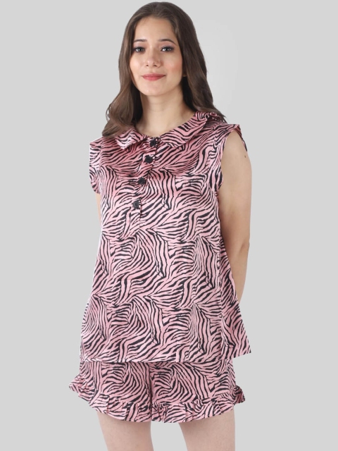 

PRETTY LOVING THING Women Pink & Black Printed Night suit