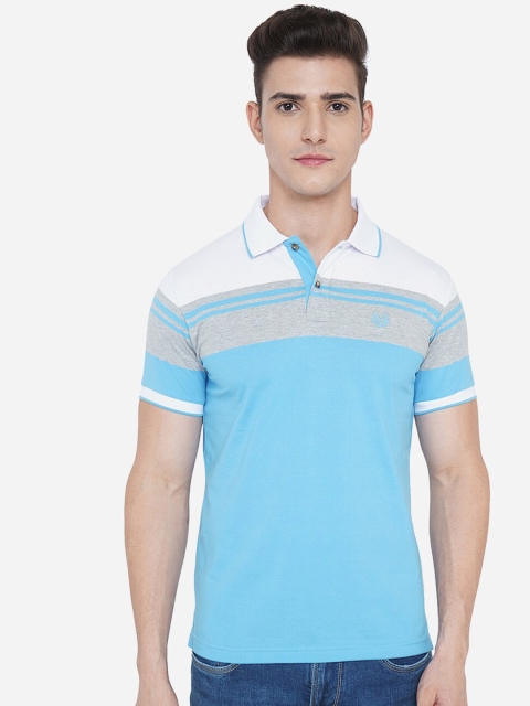 

Greenfibre Men Blue & White Colourblocked Polo Collar Slim Fit T-shirt
