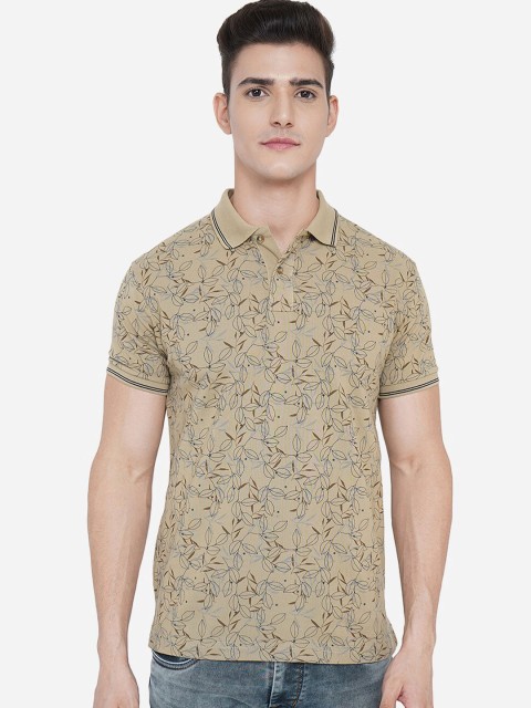 

Greenfibre Men Brown Floral Printed Polo Collar Tropical Slim Fit T-shirt