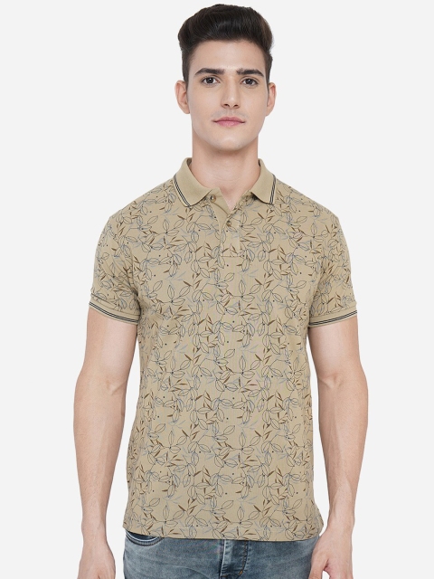 

Greenfibre Men Brown Floral Printed Polo Collar Tropical Slim Fit T-shirt