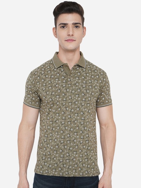 

Greenfibre Men Brown Floral Printed Polo Collar Slim Fit Cotton T-shirt