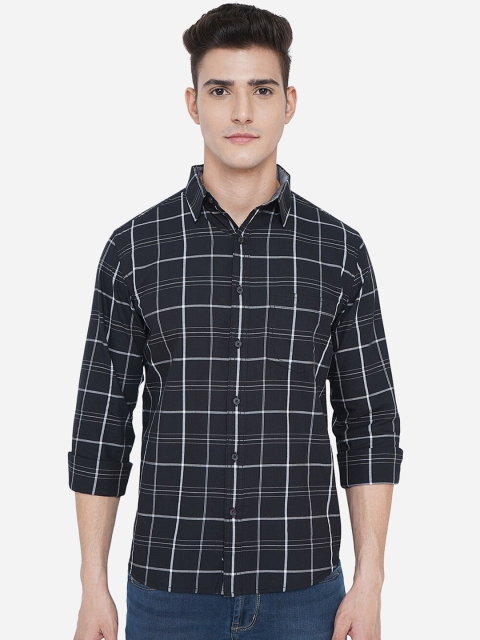 

Greenfibre Men Black Slim Fit Windowpane Checks Checked Casual Shirt