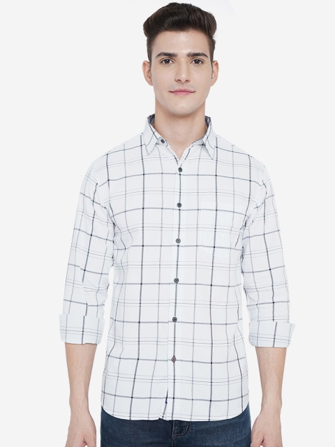 

Greenfibre Men White Slim Fit Tartan Checks Checked Casual Shirt
