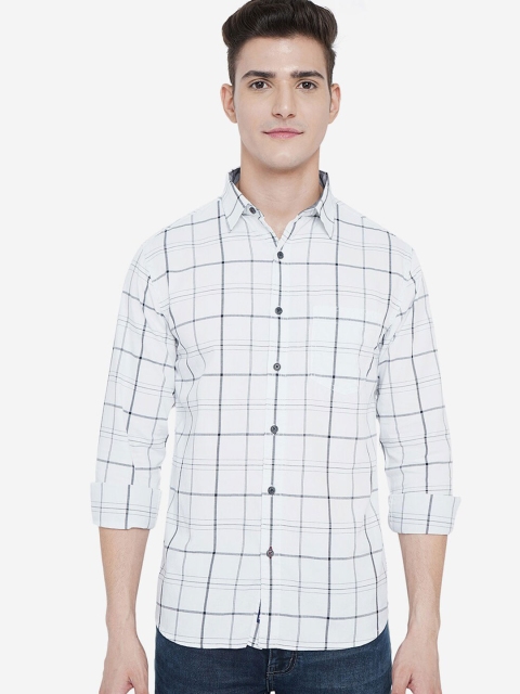 

Greenfibre Men White Slim Fit Tartan Checks Checked Casual Shirt