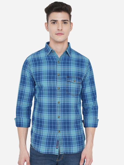 

Greenfibre Men Blue Slim Fit Tartan Checks Checked Casual Shirt