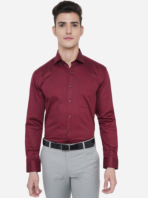 

JADE BLUE Men Maroon 100% Cotton Regular Fit Striped Formal Shirt