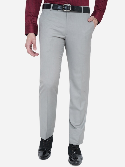 

METAL Men Grey Terry Wool Slim Fit Solid Formal Trousers
