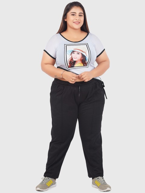 

CUPID Women Black Solid Plus Size Track Pants