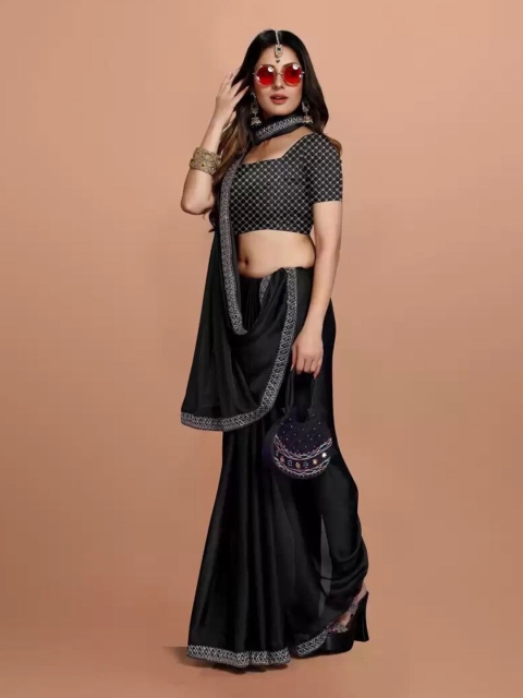 

NPLASH FASHION Black Silk Cotton Ready to Wear Mysore Silk Saree