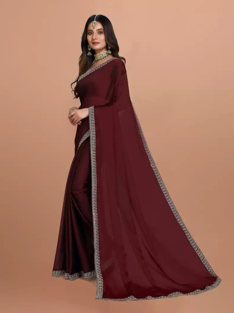 

NPLASH FASHION Maroon & White Embellished Embroidered Silk Cotton Ready to Wear Mysore Silk Saree