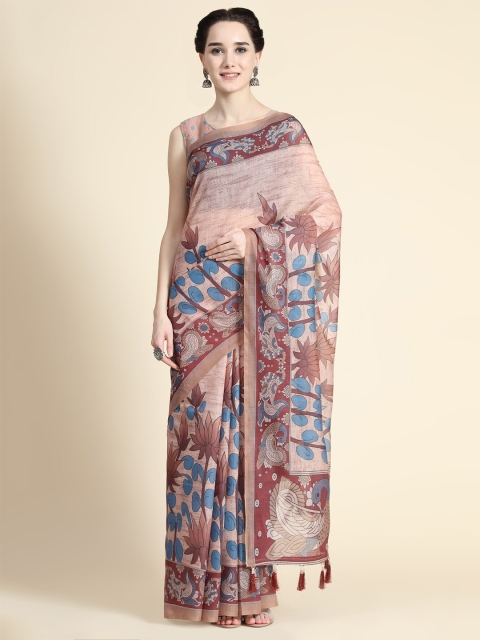 

KALANANDI Peach & Blue Coloured Kalamkari Saree