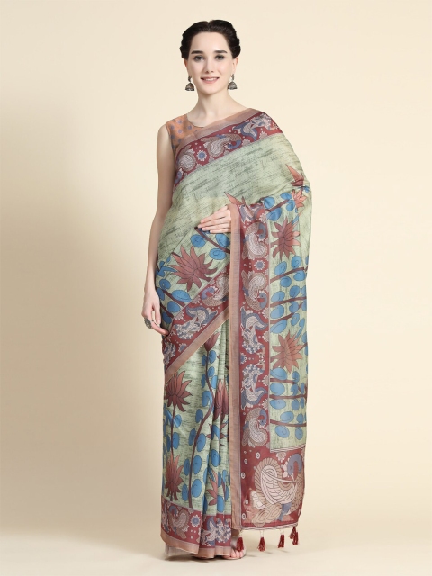 

KALANANDI Green & Brown Kalamkari Saree