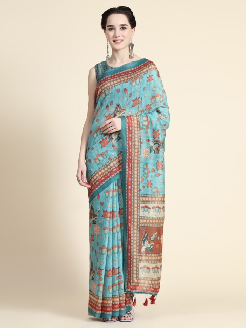 

KALANANDI Blue & Brown Kalamkari Saree