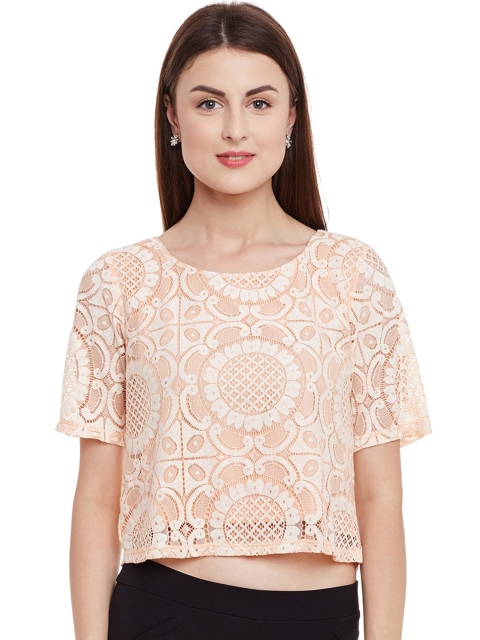 

Kazo Women Peach-Coloured Lace Crop Top