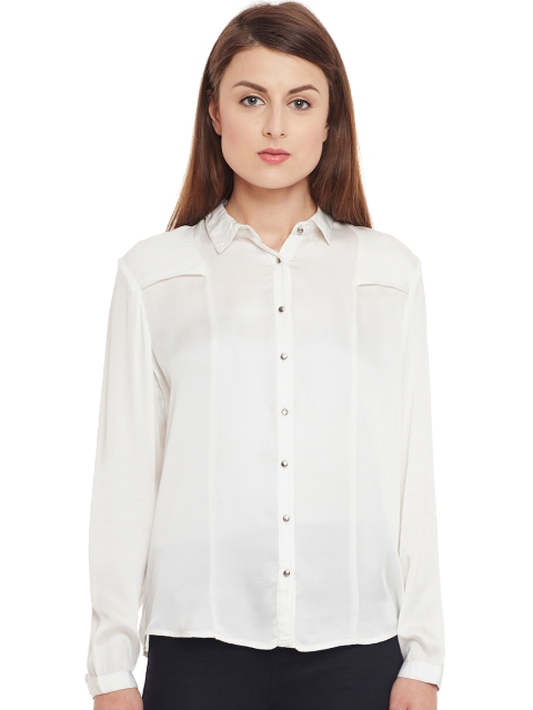 

Kazo Women White Comfort Regular Fit Solid Casual Shirt