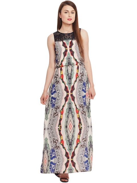 

Kazo Women Beige Printed Maxi Dress