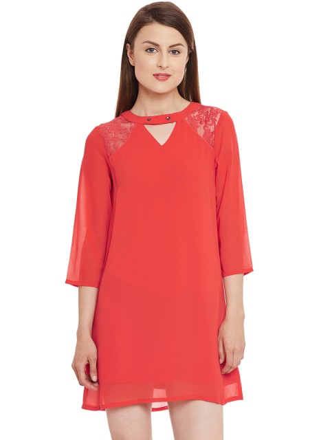 

Kazo Women Red Solid A-Line Dress