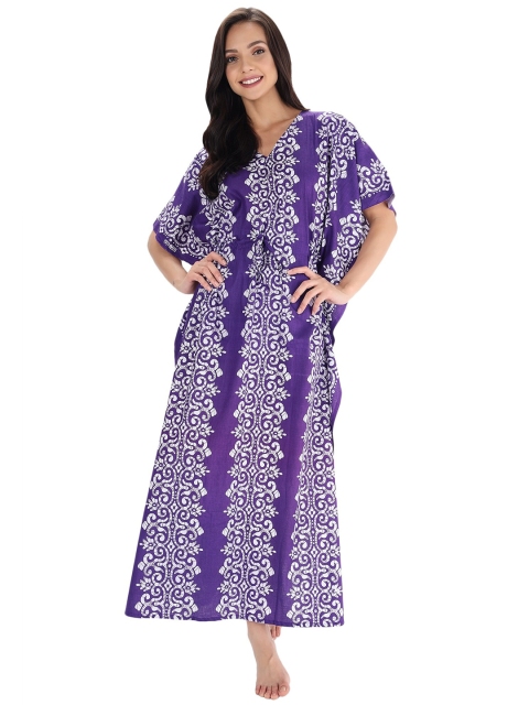 

Shararat Women Purple Printed Maxi Kaftan Nightdress