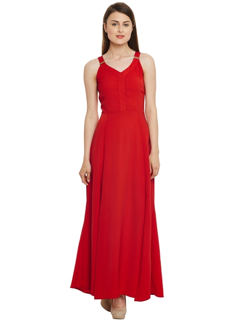 

Kazo Women Red Solid Maxi Dress