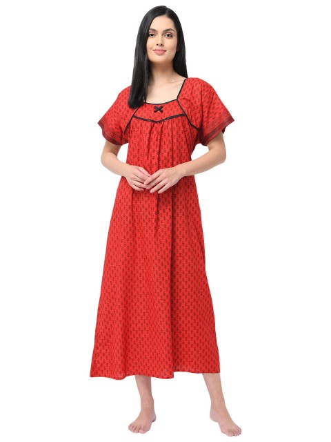 

Shararat Red Printed Maxi Pure Cotton Nightdress