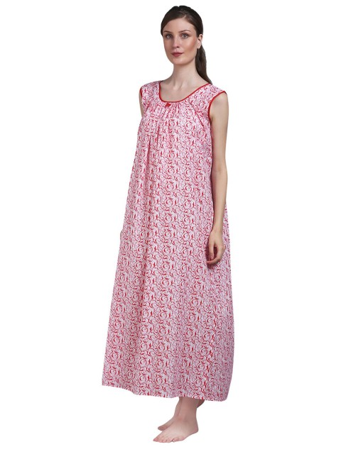 

Shararat Women Red Printed Pure Cotton Maxi Nightdress