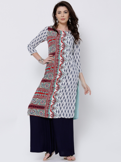 Vishudh Women Red & Off-White Printed Straight Kurta available at myntra for Rs.359
