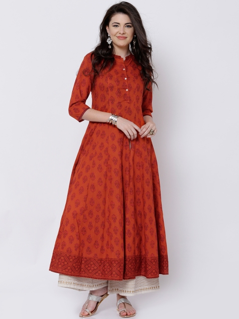 

Vishudh Women Rust Brown Printed Anarkali Kurta