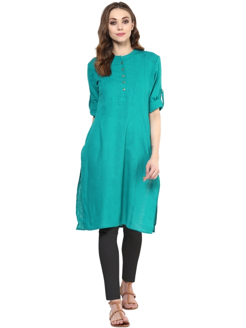 

Sringam Women Green Solid Straight Kurta