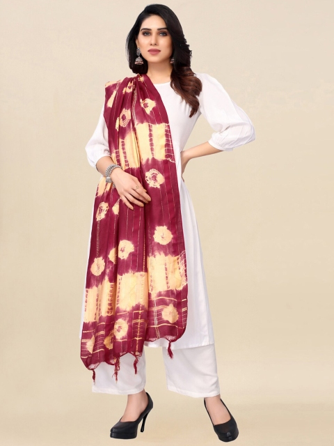 

SIRIL Beige & Red Printed Cotton Silk Dupatta with Zari