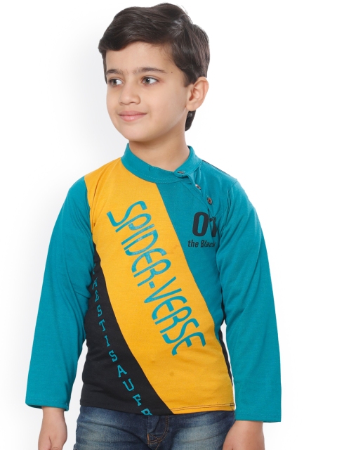 

FOURFOLDS Boys Blue & Yellow Colourblocked T-shirt