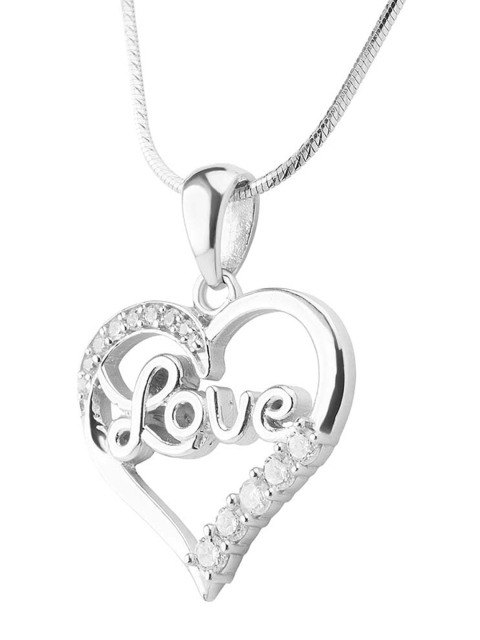 

ANAYRA 925 Sterling Silver Toned White Stone Studded Pendant