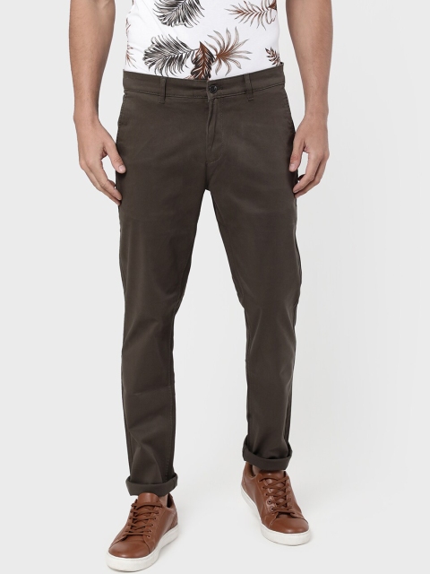 

R&B Men Olive Green Straight Fit Chinos Trousers