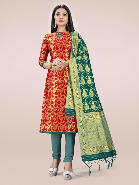 

SHADOW & SAINING Red & Green Unstitched Dress Material