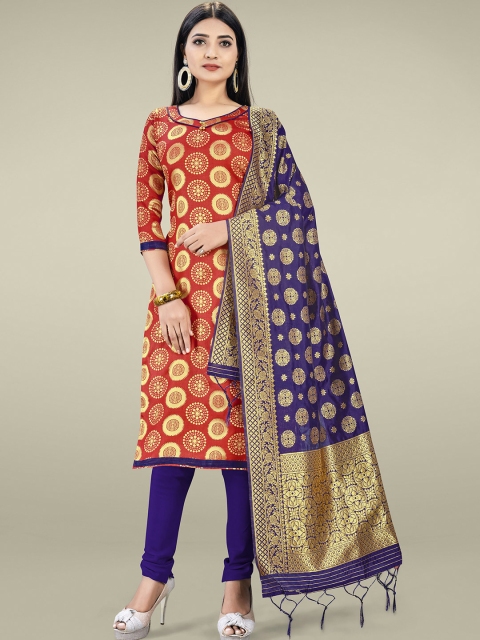 

SHADOW & SAINING Red & Navy Blue Unstitched Dress Material