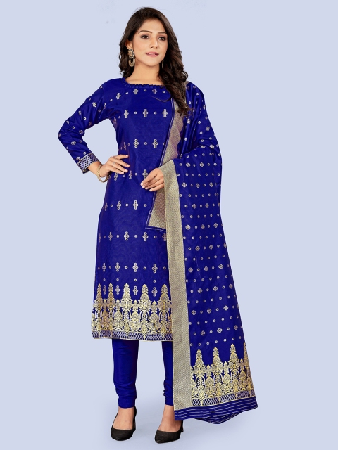 

SHADOW & SAINING Blue & Gold-Toned Unstitched Dress Material