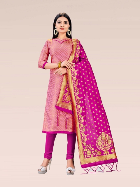 

SHADOW & SAINING Pink & Gold-Toned Unstitched Dress Material