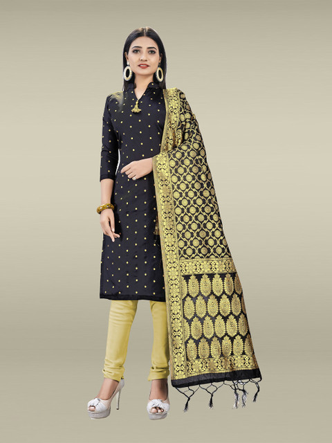 

SHADOW & SAINING Black & Gold-Toned Unstitched Dress Material