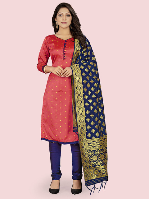 

SHADOW & SAINING Peach-Coloured & Gold-Toned Unstitched Dress Material