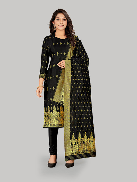 

SHADOW & SAINING Black & Gold-Toned Unstitched Dress Material