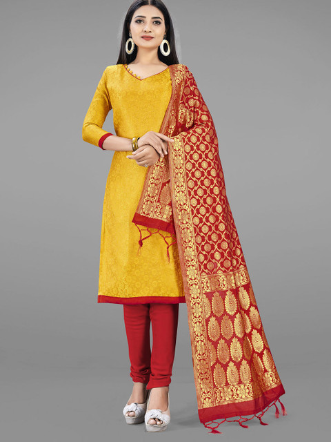 

SHADOW & SAINING Yellow & Gold-Toned Unstitched Dress Material