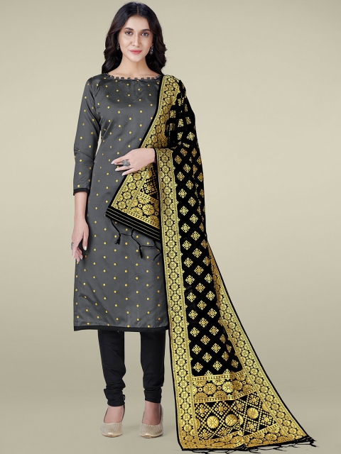 

SHADOW & SAINING Grey & Gold-Toned Unstitched Dress Material