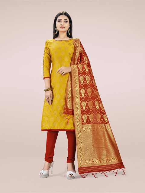 

SHADOW & SAINING Mustard & Red Unstitched Dress Material