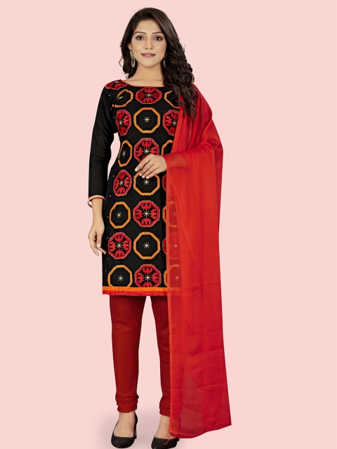 

SHADOW & SAINING Black & Red Embroidered Unstitched Dress Material