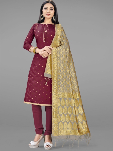 

SHADOW & SAINING Maroon & Gold-Toned Unstitched Dress Material