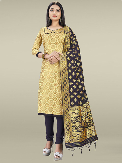 

SHADOW & SAINING Cream-Coloured & Blue Unstitched Dress Material