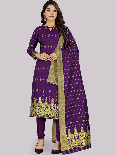 

SHADOW & SAINING Purple & Gold-Toned Unstitched Dress Material