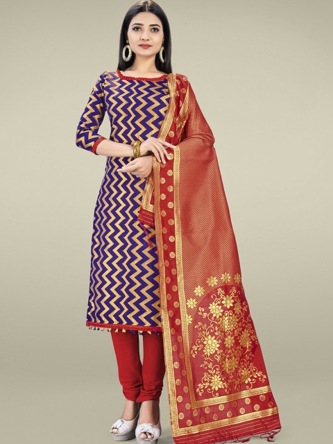 

SHADOW & SAINING Navy Blue & Red Unstitched Dress Material
